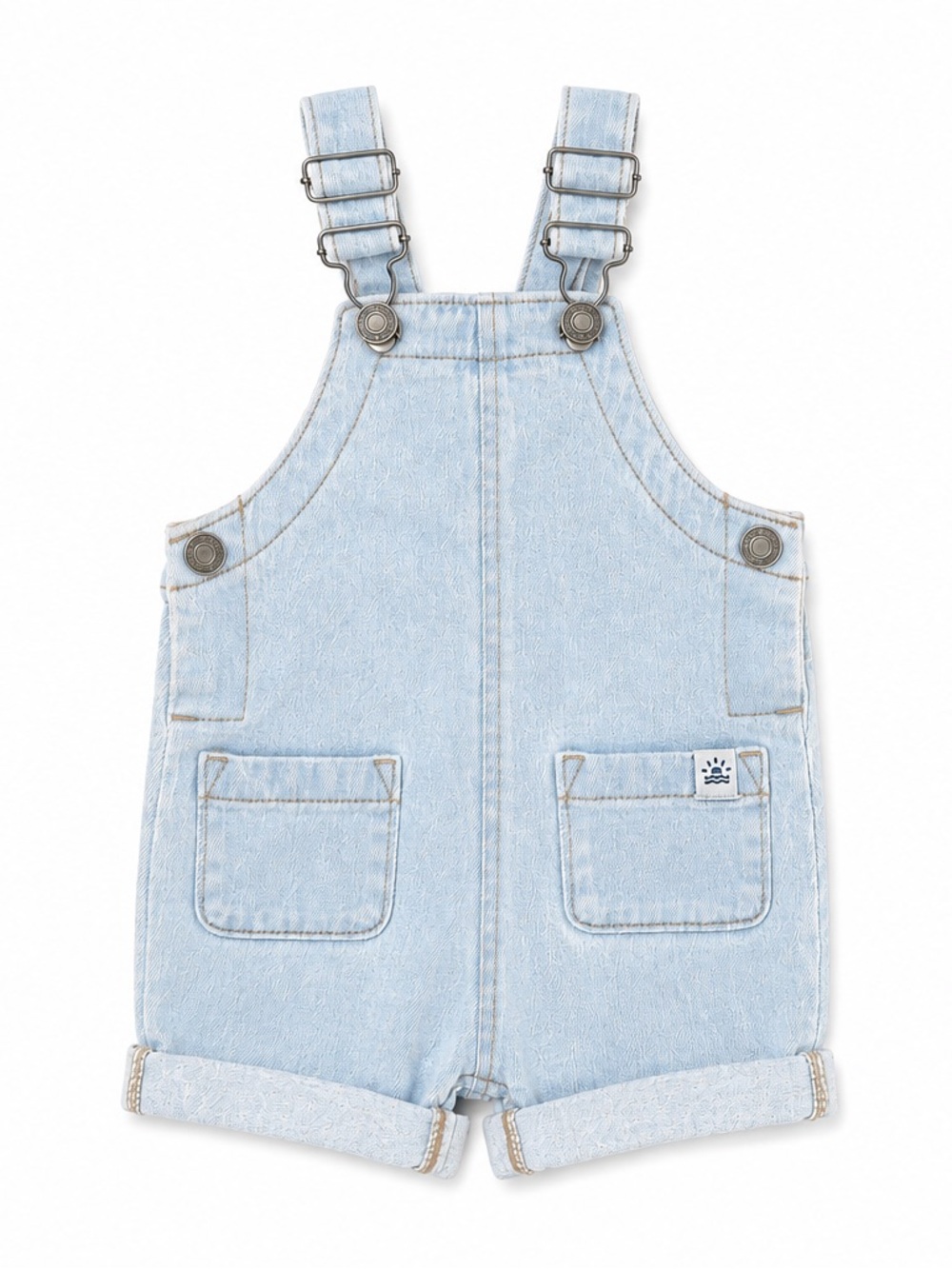 Little Co. Kids Light Blue Denim Short Overalls with Front Pockets, 9M Shortalls